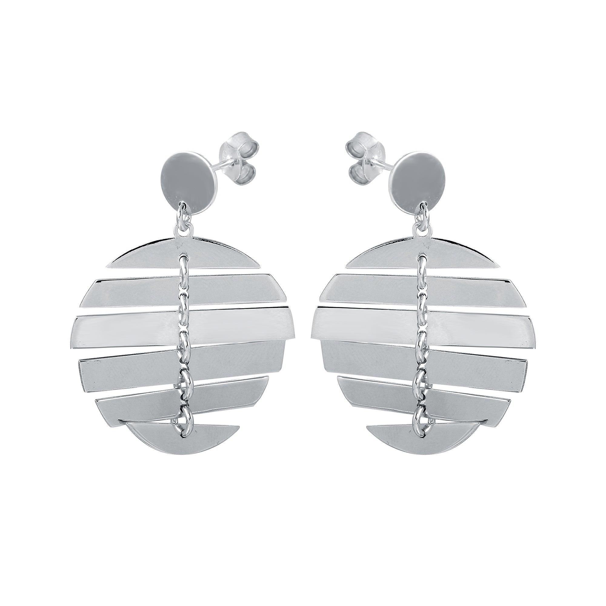 Rhodium Plated 925 Sterling Silver Dangling Flexible Disc Earrings - SOE00029