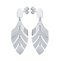 Rhodium Plated 925 Sterling Silver Dangling Flexible Half Leaves Earrings - SOE00031