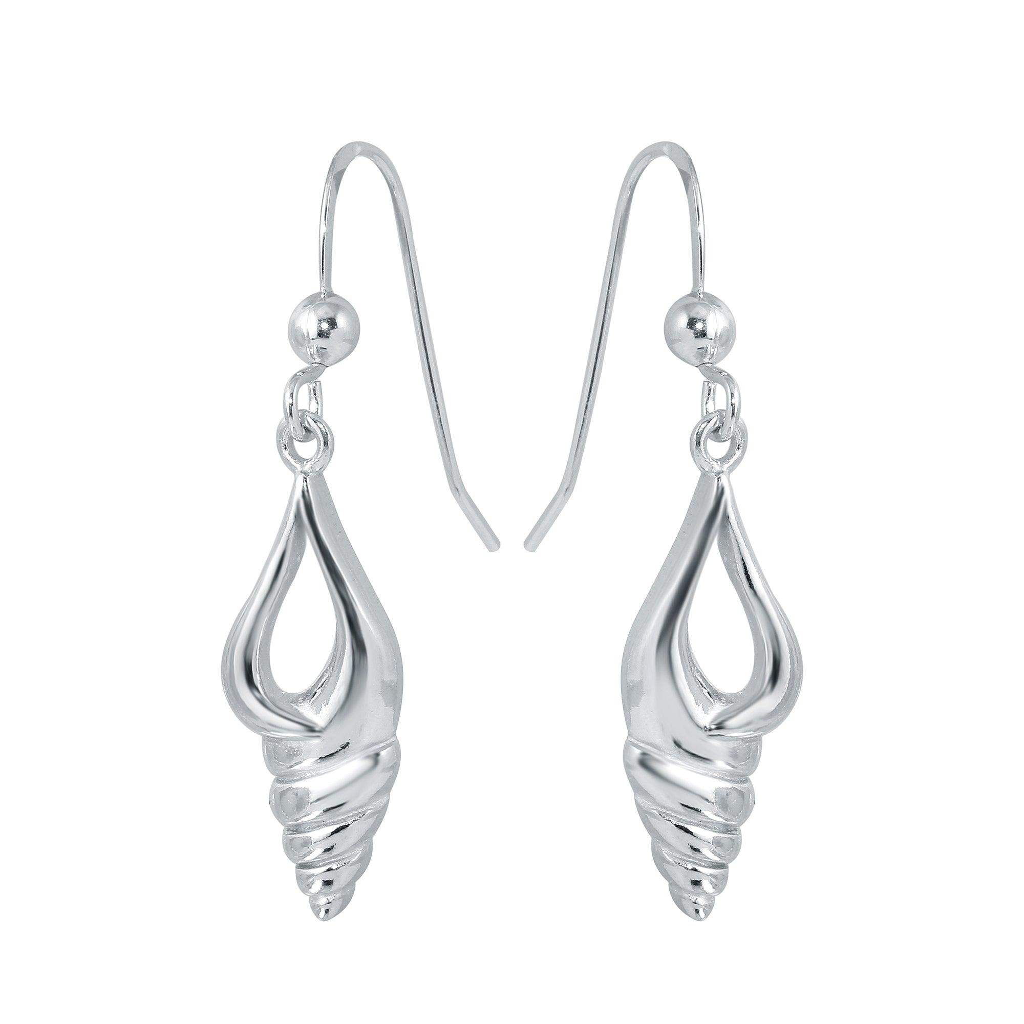 Rhodium Plated 925 Sterling Silver Dangling Sea Shell Earrings - SOE00035