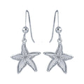 Rhodium Plated 925 Sterling Silver Dangling Starfish Earrings - SOE00038