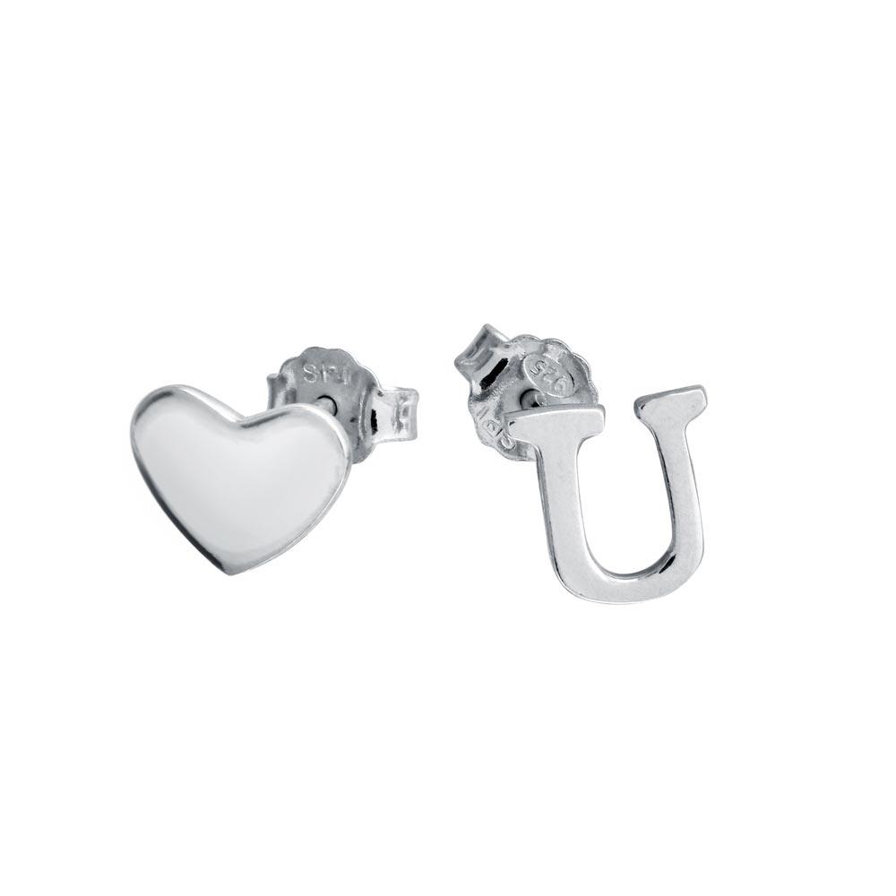 Rhodium Plated 925 Sterling Silver Heart and U Earrings - SOE00040