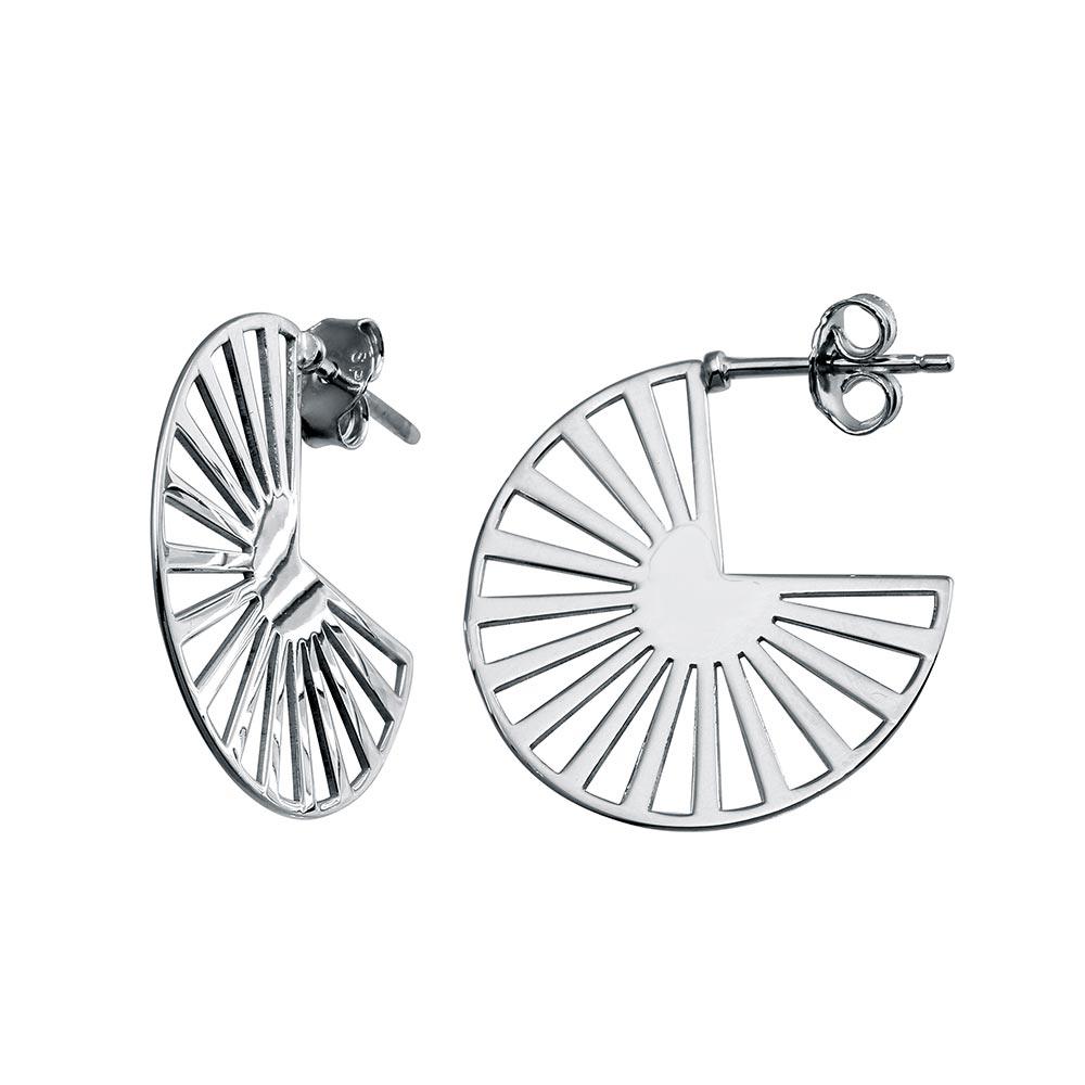 Rhodium Plated 925 Sterling Silver Semi Hoop Fan Earring - SOE00041