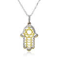 Gold and Rhodium Plated 925 Sterling Silver Hamsa with Star of David Symbol Necklace - SOP00005