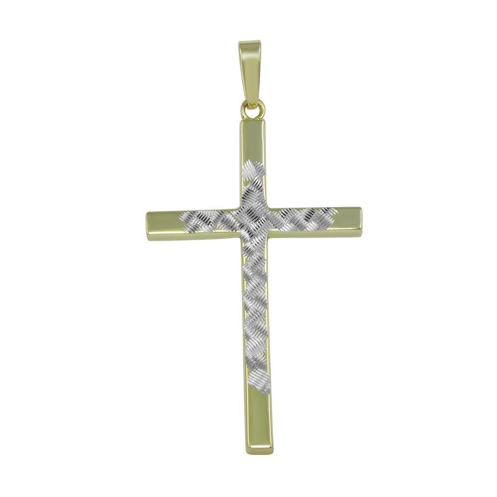 High Polished 925 Sterling SilverTwo Tone Cross Pendant - SOP00023