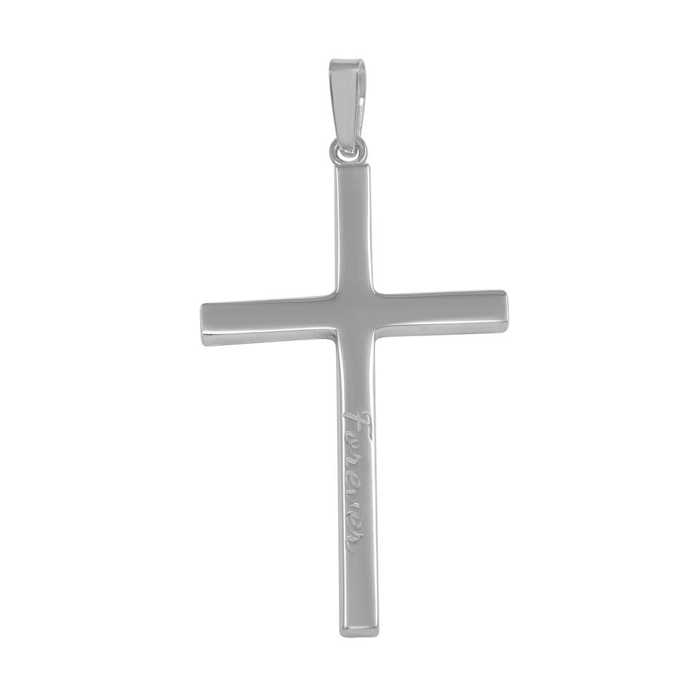 High Polished 925 Sterling Silver Engraved "Forever" Cross Pendant - SOP00027