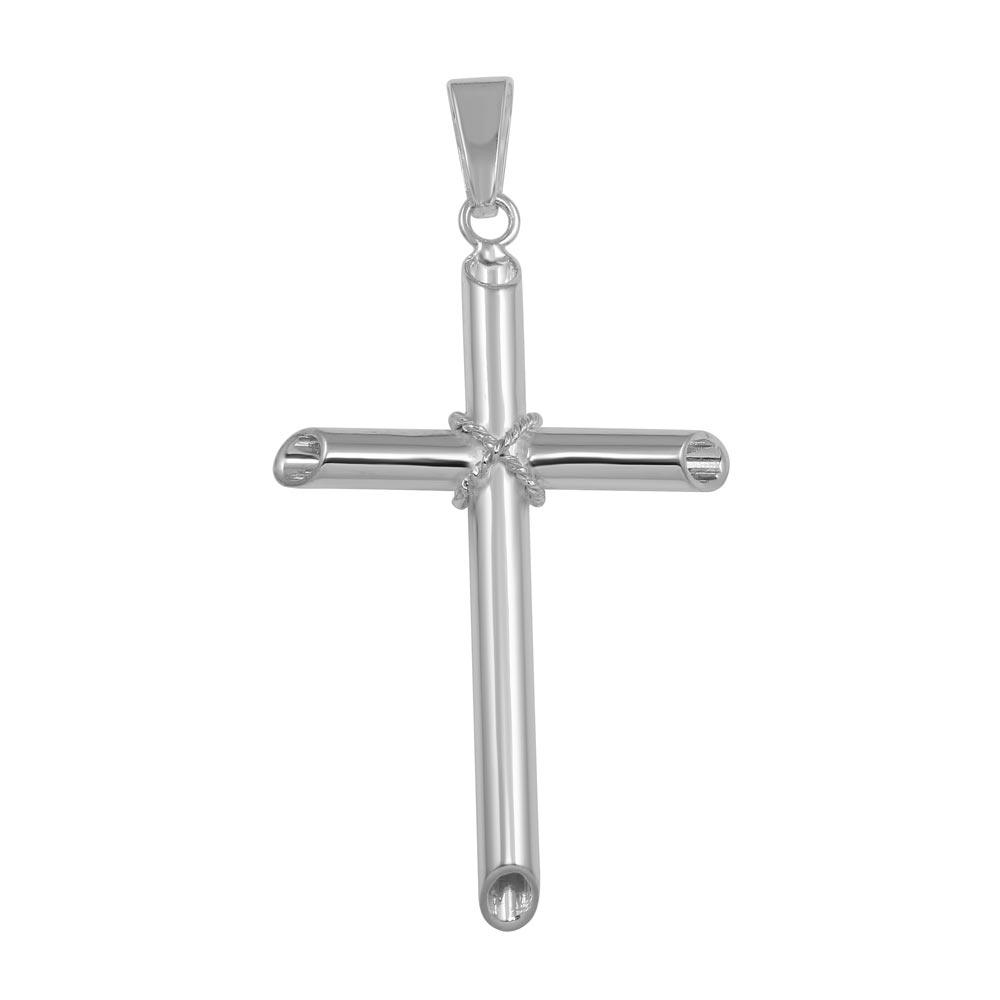 High Polished 925 Sterling Silver Large Rope Hollow Cross Pendant - SOP00032