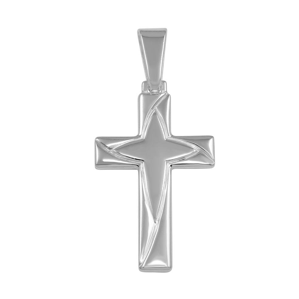 High Polished 925 Sterling Silver Engraved Cross Pendant - SOP00043