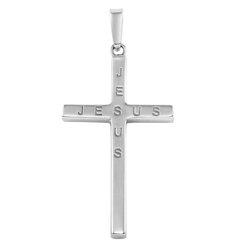 Rhodium Plated 925 Sterling Silver Jesus Engraved Cross Pendant - SOP00065
