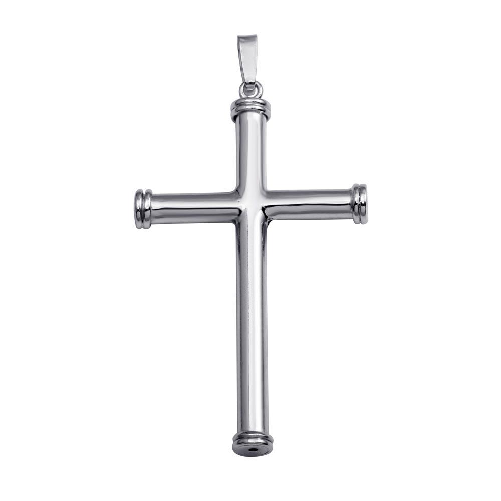 Rhodium Plated 925 Sterling Silver Large Cross Pendant - SOP00074