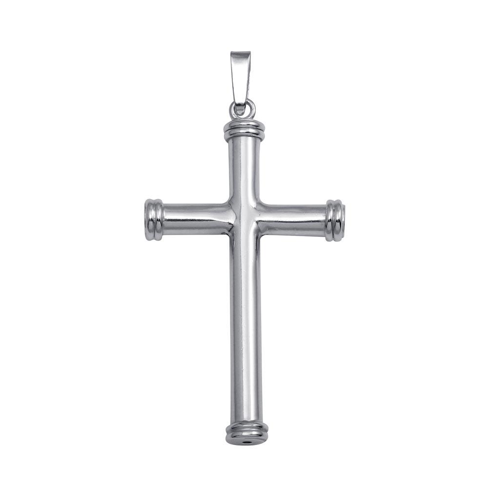 Rhodium Plated 925 Sterling Silver Large Cross Rod Pendant - SOP00075