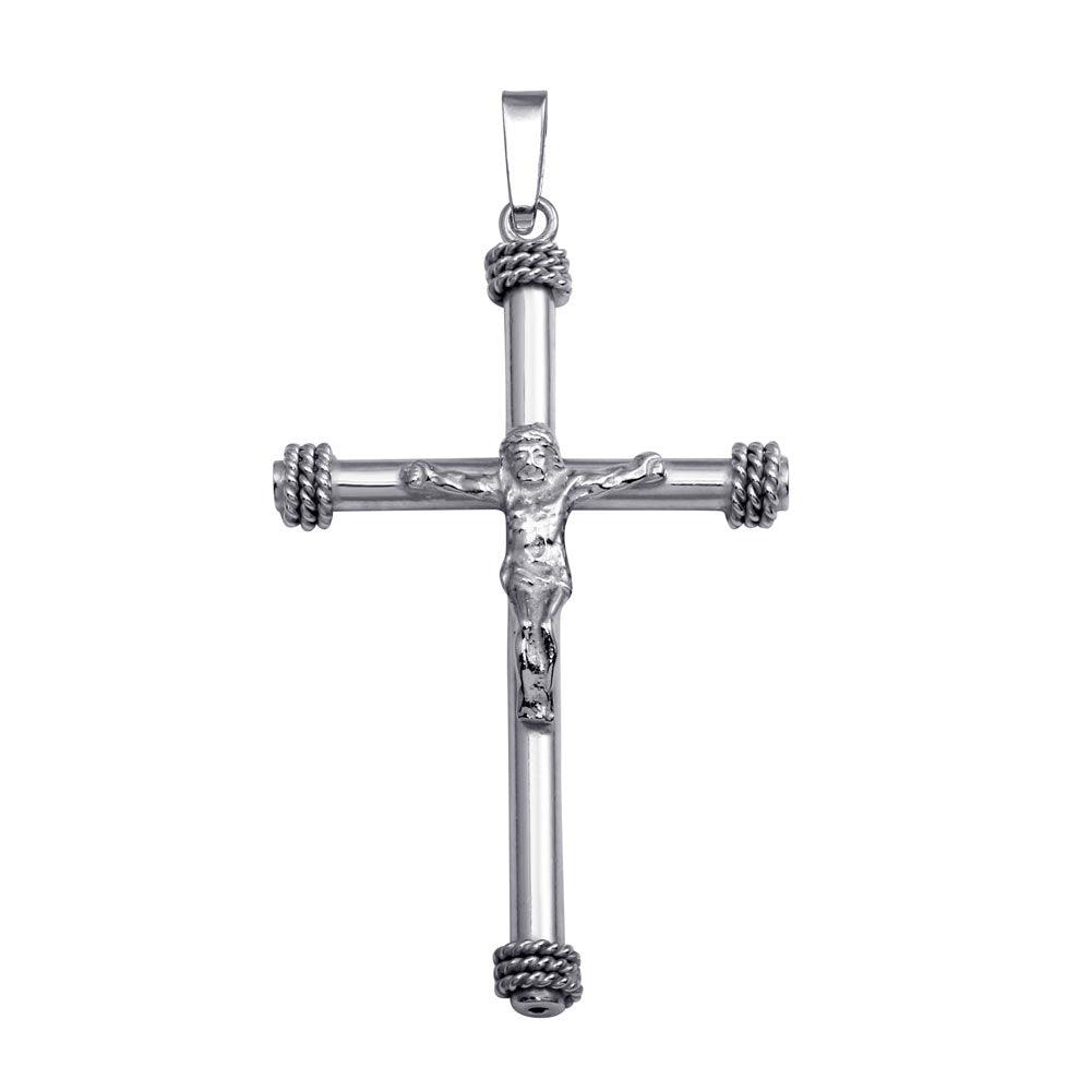 Rhodium Plated 925 Sterling Silver Large Crucifix Pendant - SOP00076