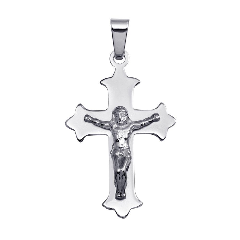 Rhodium Plated 925 Sterling Silver Flat Crucifix Pendant - SOP00083