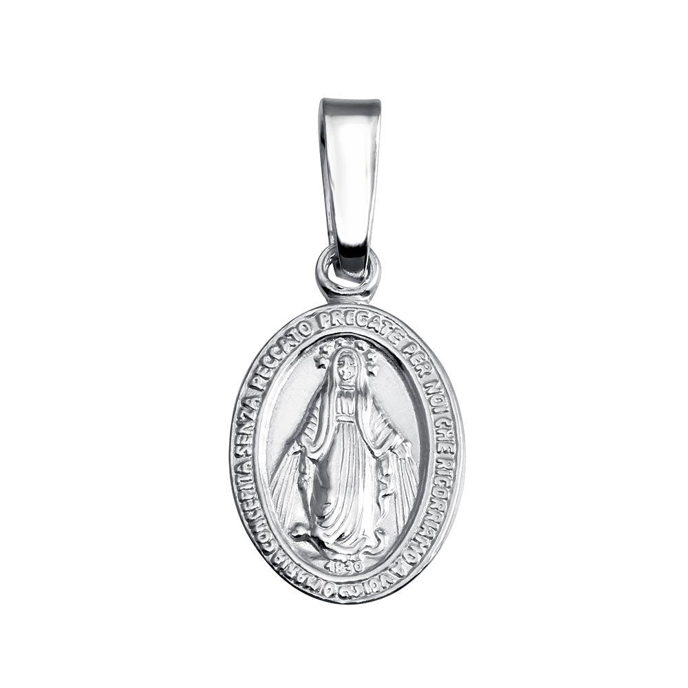 925 Sterling Silver Silver Finish High Polished Mary Medallion Small Charm - SOP00135