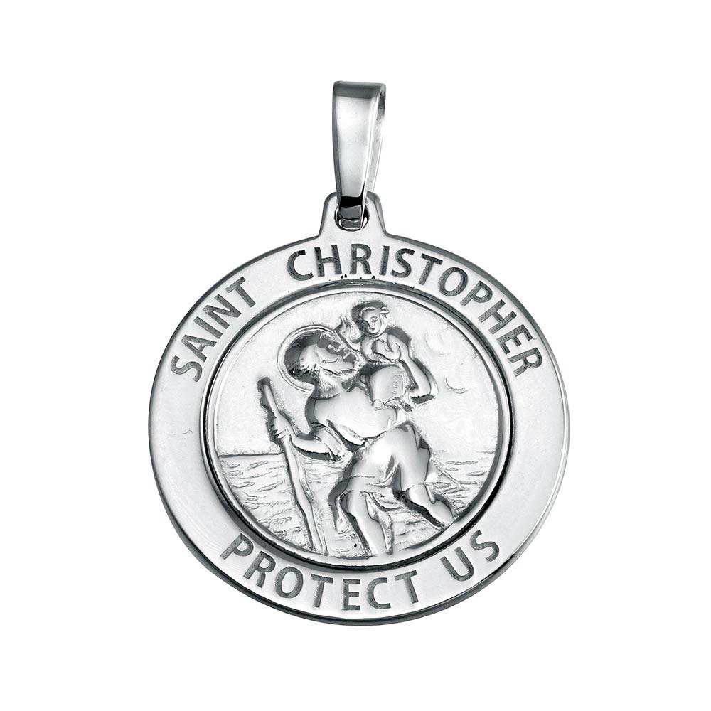 925 Sterling Silver Silver Finish High Polished St. Christopher Medallion Charm - SOP00136