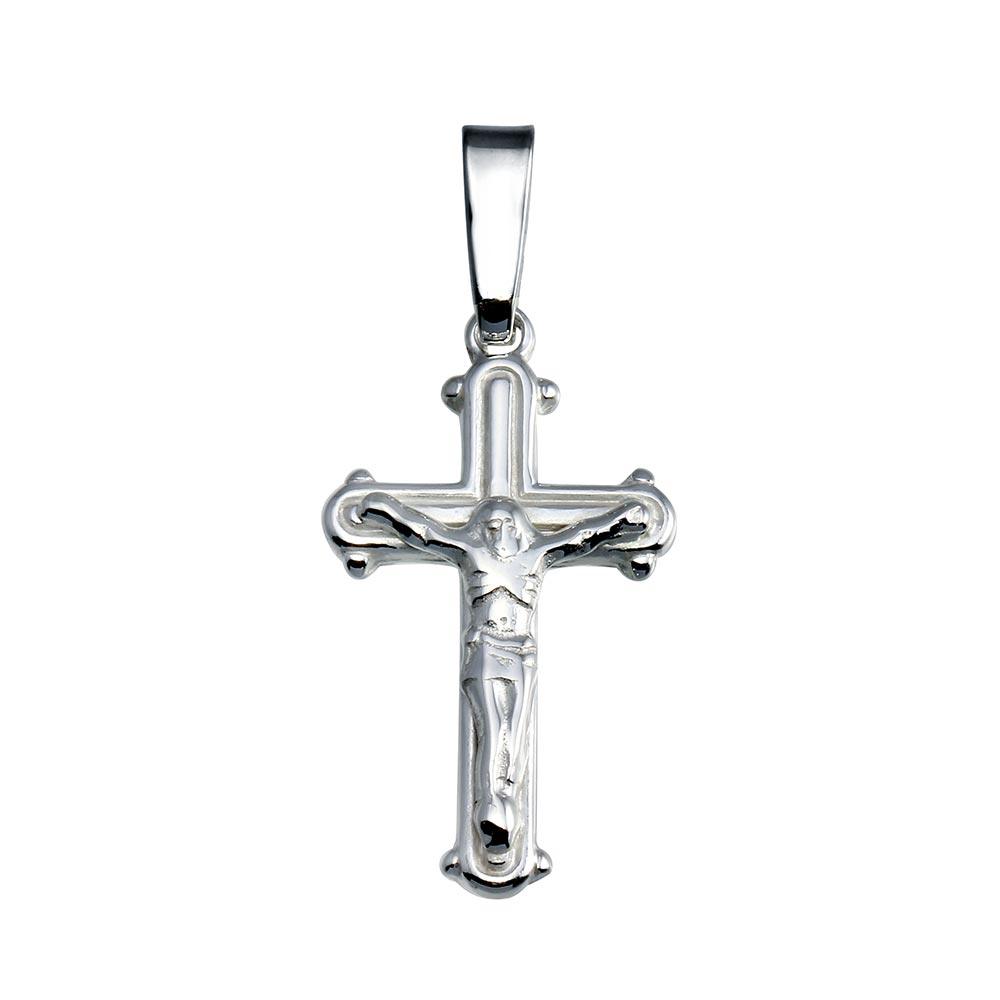 925 Sterling Silver Silver Finish High Polished Crucifix Pendant - SOP00143
