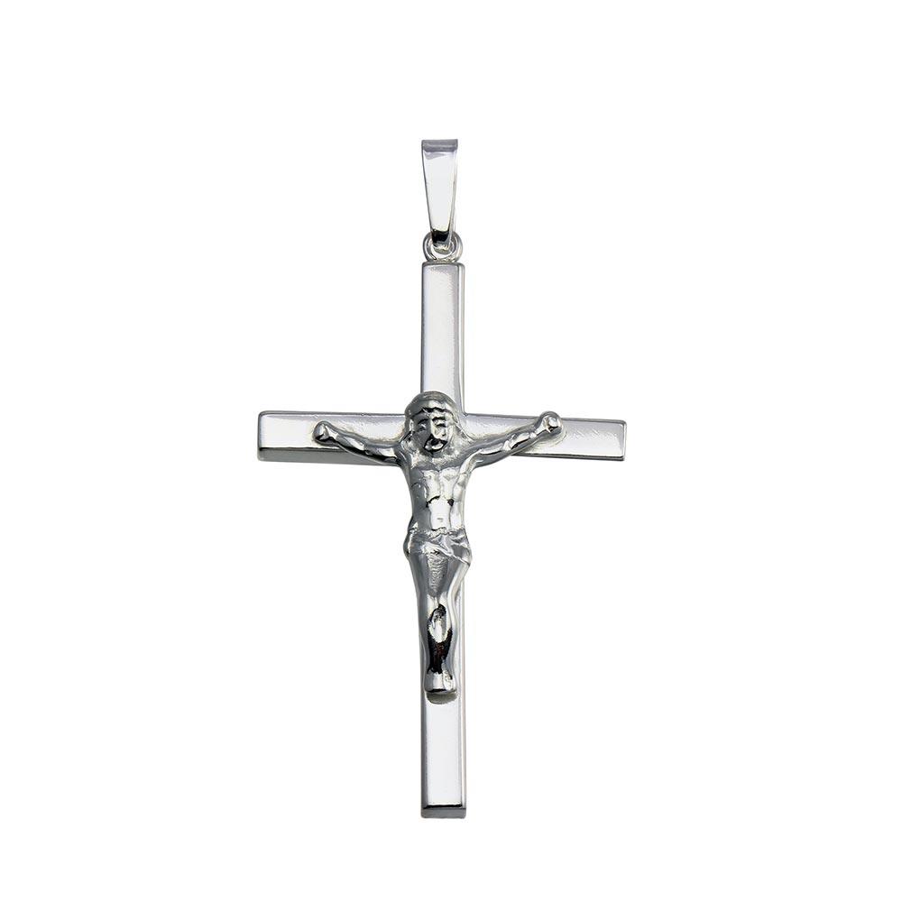 925 Sterling Silver Silver Finish High Polished Crucifix Pendant - SOP00146