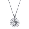 Rhodium Plated 925 Sterling Silver Compass Engraved Disc Pendant Necklace - SOP00151