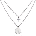 Rhodium Plated 925 Sterling Silver Cross and Cross Cutout Pendant Necklace - SOP00153