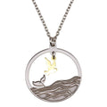 925 Sterling Silver Two Toned Whale Tail and Bird Pendant Necklace - SOP00157