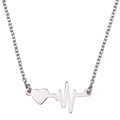 Rhodium Plated 925 Sterling Silver Heart and Heartbeat Pendant Necklace - SOP00160