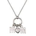 Rhodium Plated 925 Sterling Silver Mom Heart CZ Pendant Necklace - SOP00161