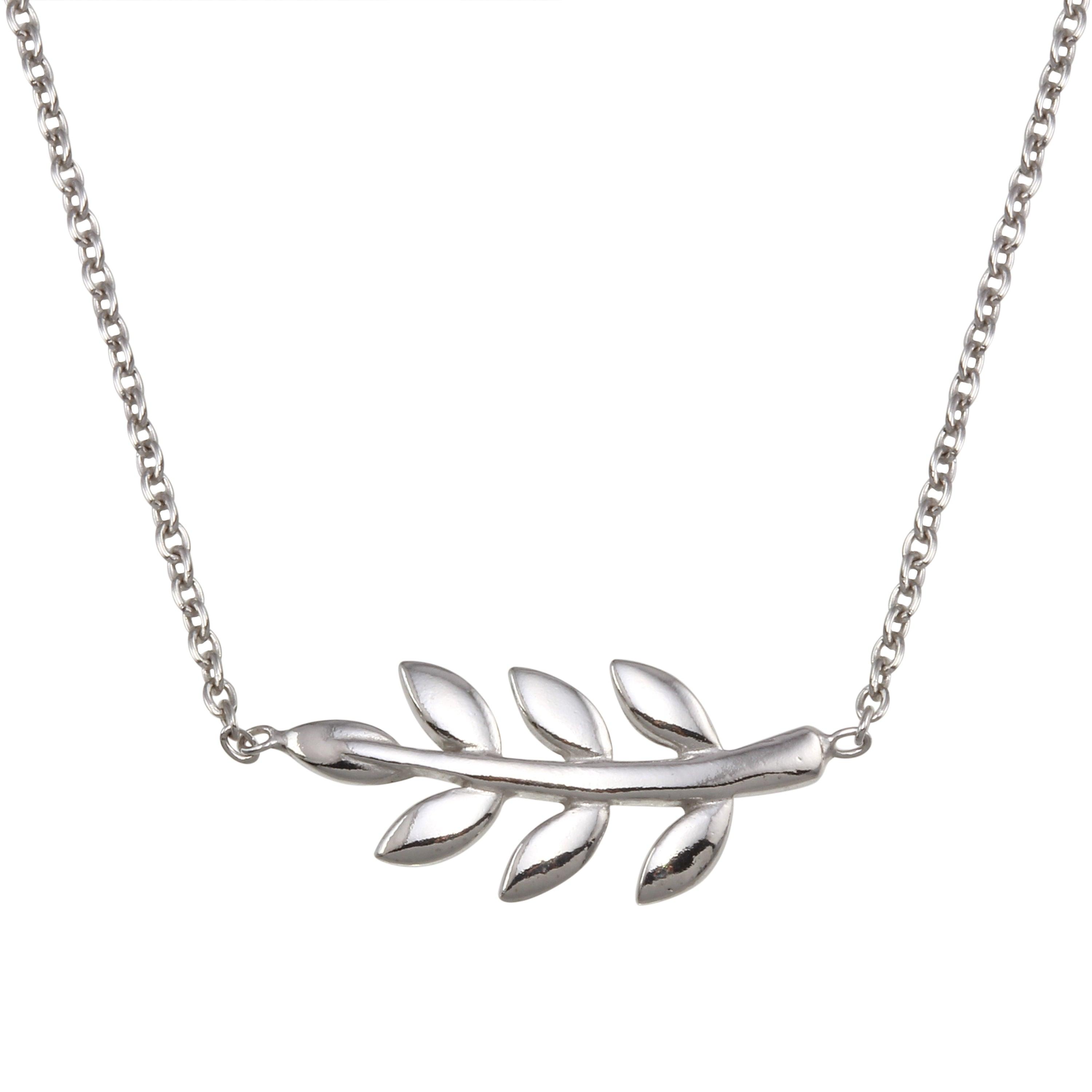 Rhodium Plated 925 Sterling Silver Olive Branch Necklace - SOP00168
