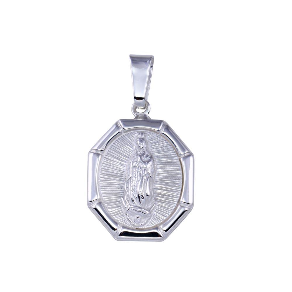 High Polished 925 Sterling Silver Nuestra Senora de Guadalupe Octagon Pendant - SOP00173