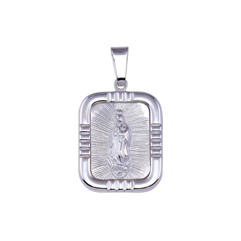 High Polished 925 Sterling Silver Nuestra Senora de Guadalupe Square Pendant - SOP00176