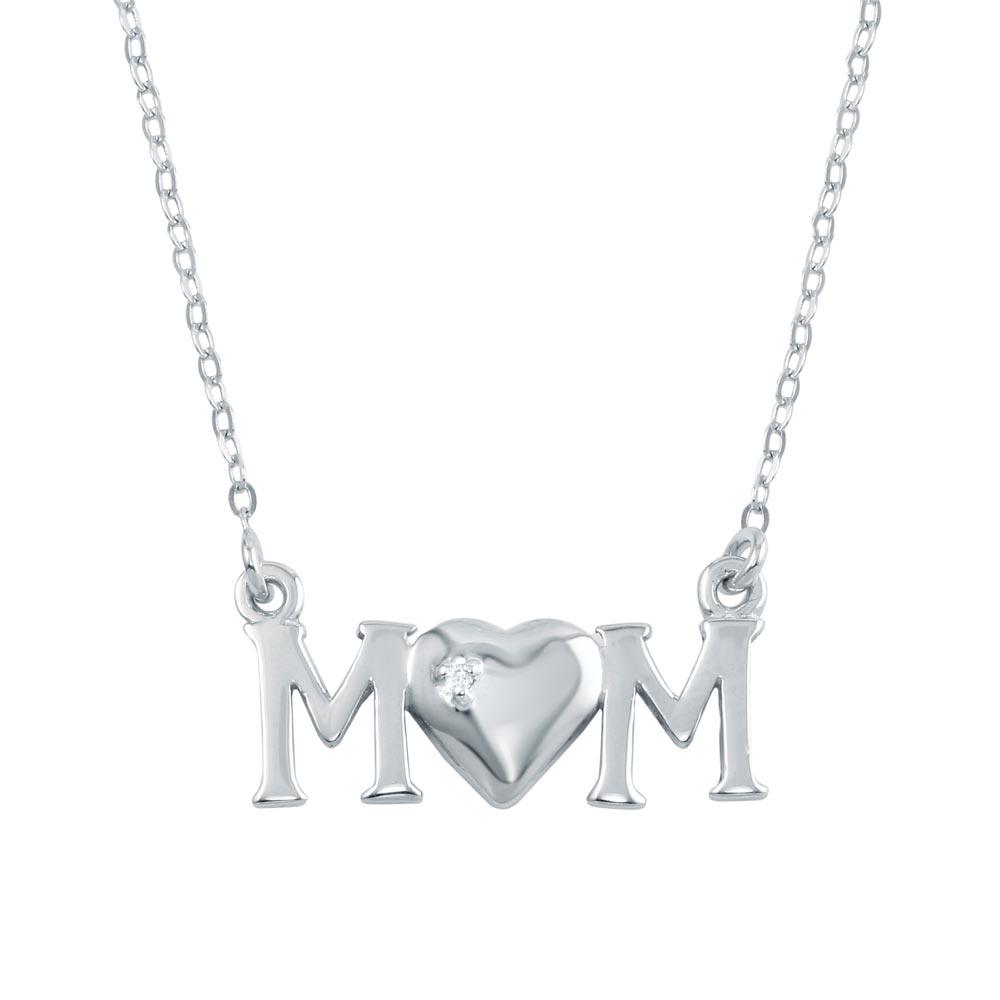Rhodium Plated 925 Sterling Silver CZ MOM Necklace - SOP00105