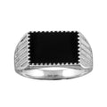 Rhodium Plated 925 Sterling Silver Black Enamel Ring - SOR00001