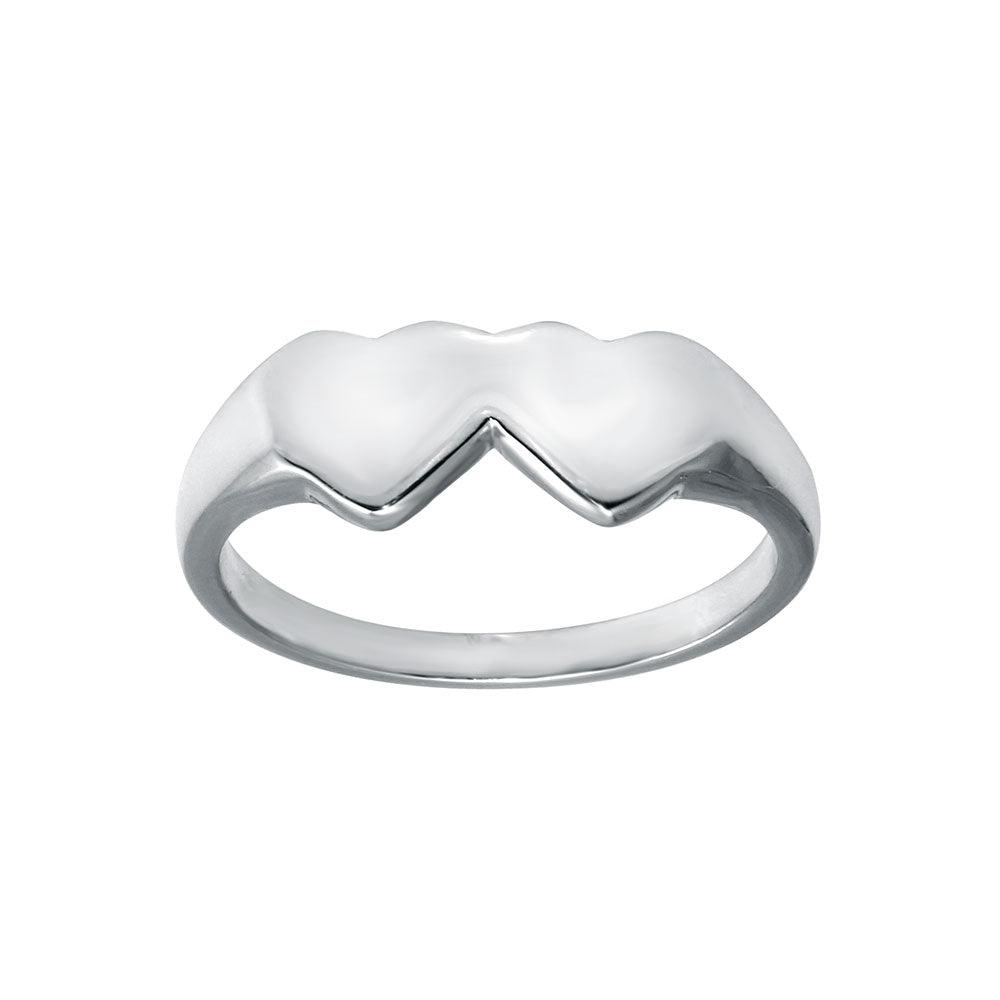 Rhodium Plated 925 Sterling Silver Double Heart Ring - SOR00036