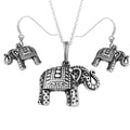 Oxidized 925 Sterling Silver Elephant With Design Set - SOS00004