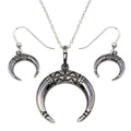 Oxidized 925 Sterling Silver Crescent With Design Set - SOS00005