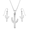 Rhodium Plated 925 Sterling Silver Cactus Design Set - SOS00008