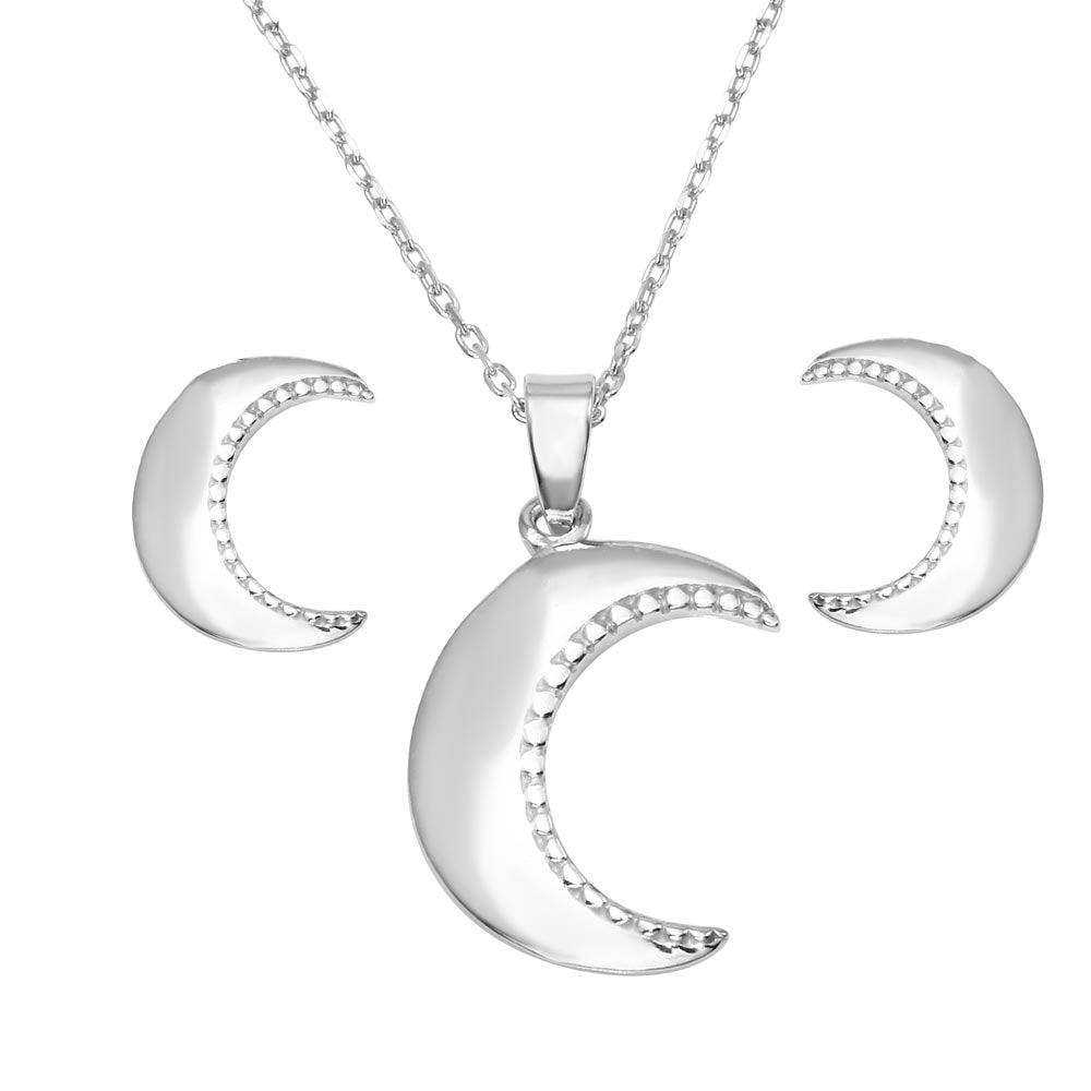 Rhodium Plated 925 Sterling Silver Crescent Set - SOS00010