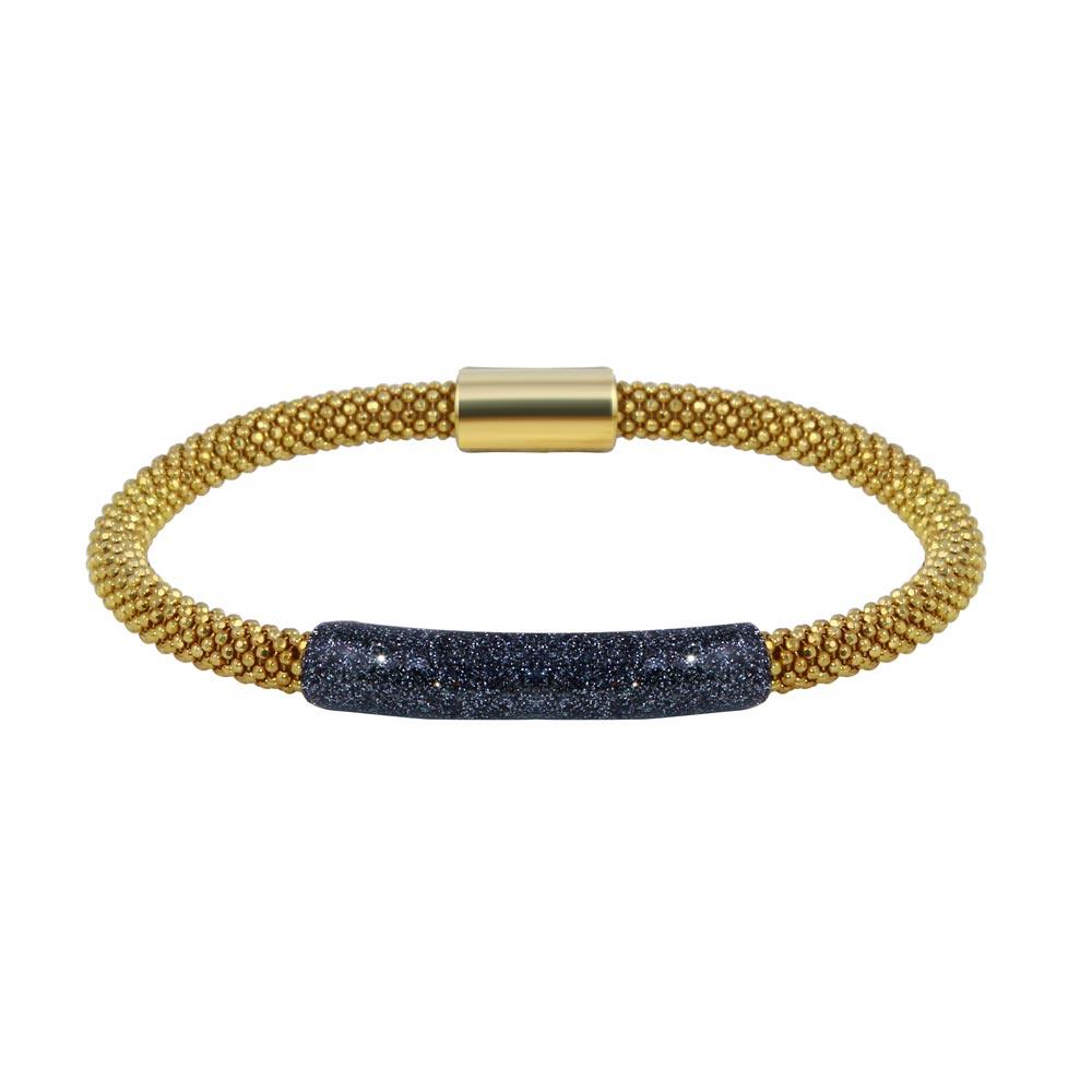 Gold Plated 925 Sterling Silver Black Bar Glitter Magnetic Bracelet - SPB00002