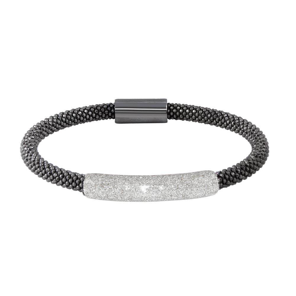 Gold Plated 925 Sterling Silver Black Bar Glitter Magnetic Bracelet - SPB00003