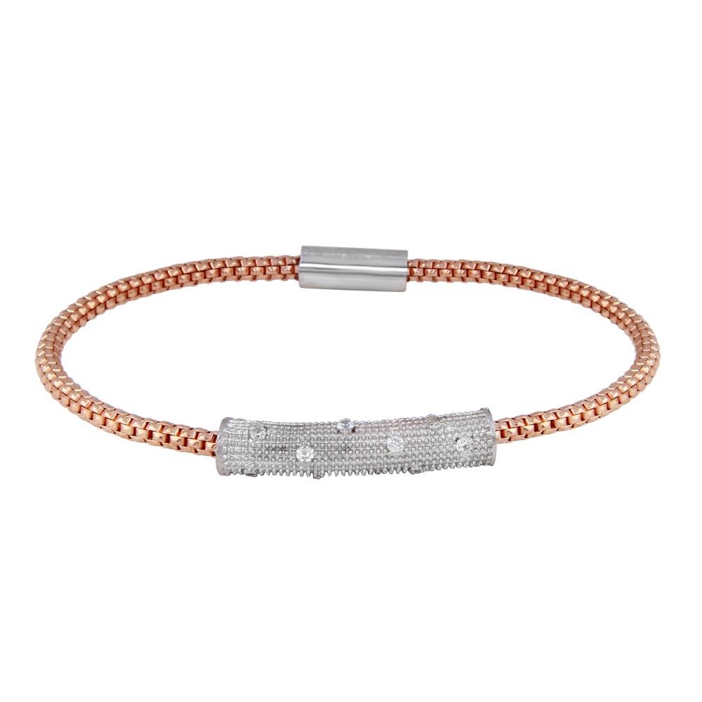 Rose Gold Plated 925 Sterling Silver Bar CZ Magnetic Bracelet - SPB00004