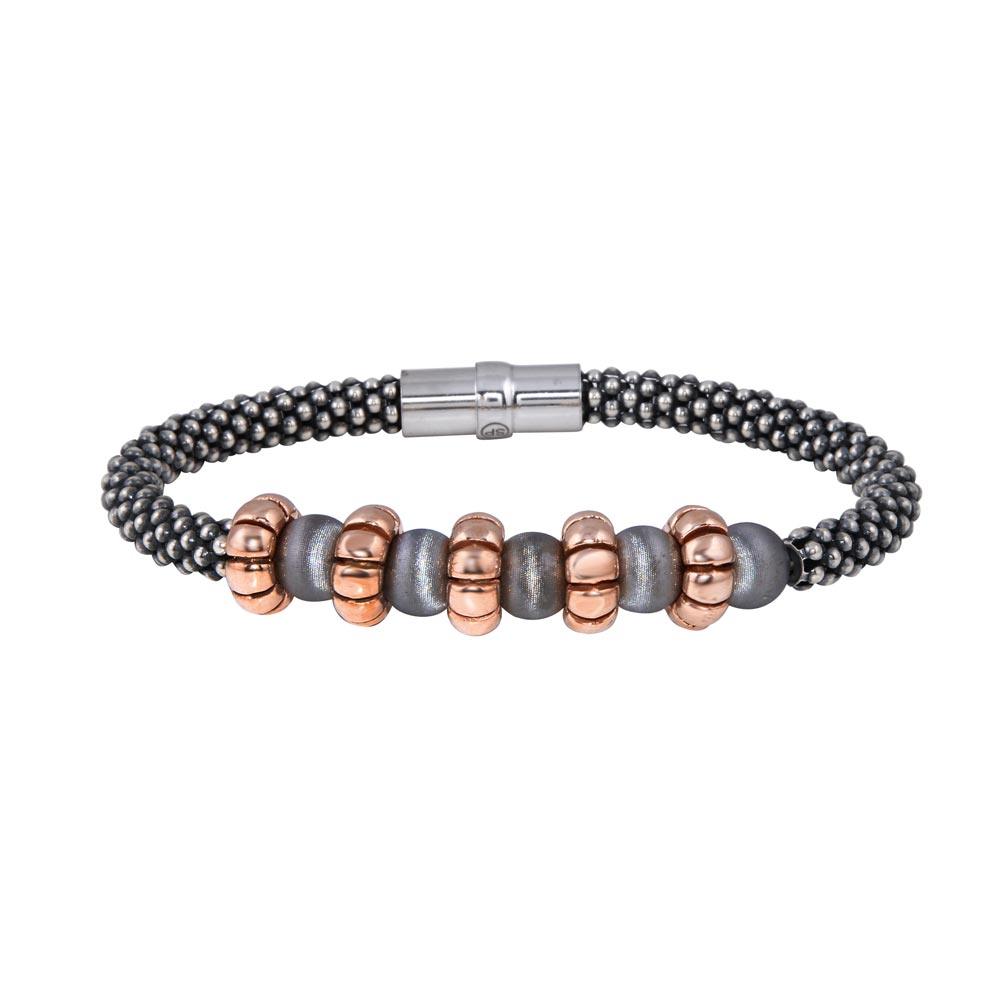 Black Rhodium Plated 925 Sterling Silver Rose Gold Charm Magnetic Bracelet - SPB00006