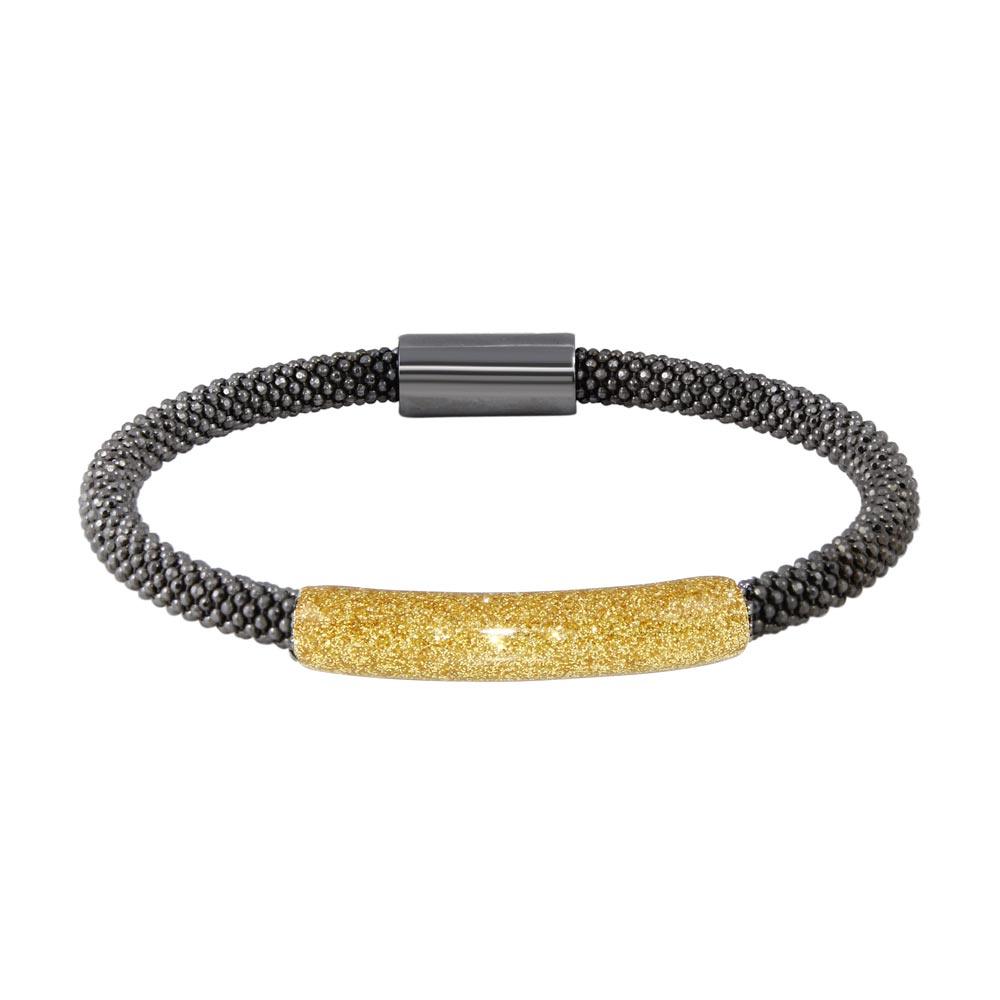 Black Rhodium Plated 925 Sterling Silver Bar Glitter Magnetic Bracelet - SPB00009