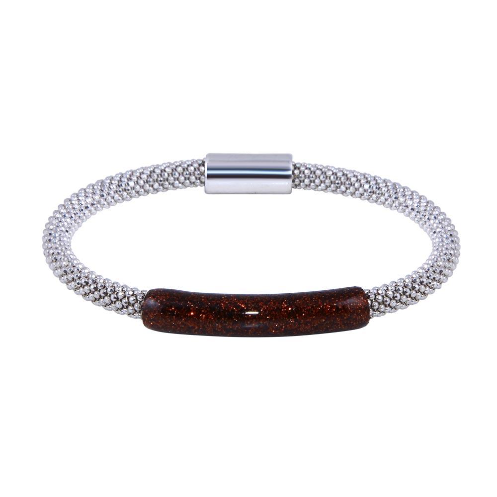 Rhodium Plated 925 Sterling Silver Bar Glitter Magnetic Bracelet - SPB00010