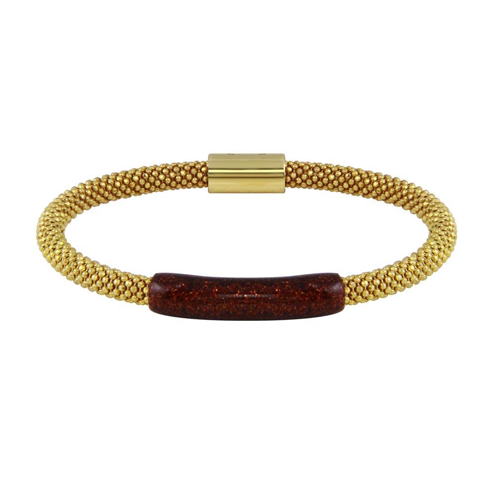 Gold Plated 925 Sterling Silver Bar Glitter Magnetic Bracelet - SPB00011