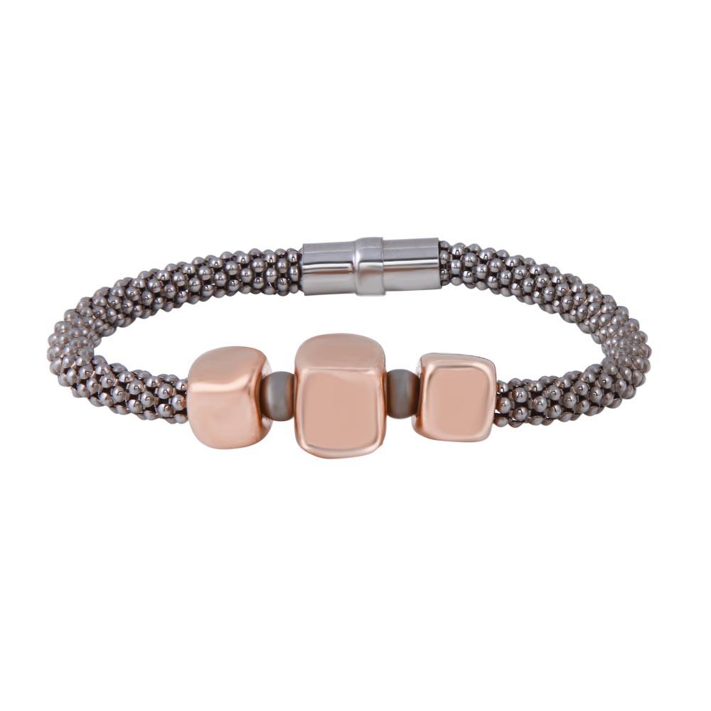 Black Rhodium Plated 925 Sterling Silver Rose Gold Square Charm Magnetic Bracelet - SPB00012