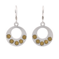 Silver Matte Finish Dangling Open Disc Flower Earrings - SPE00001