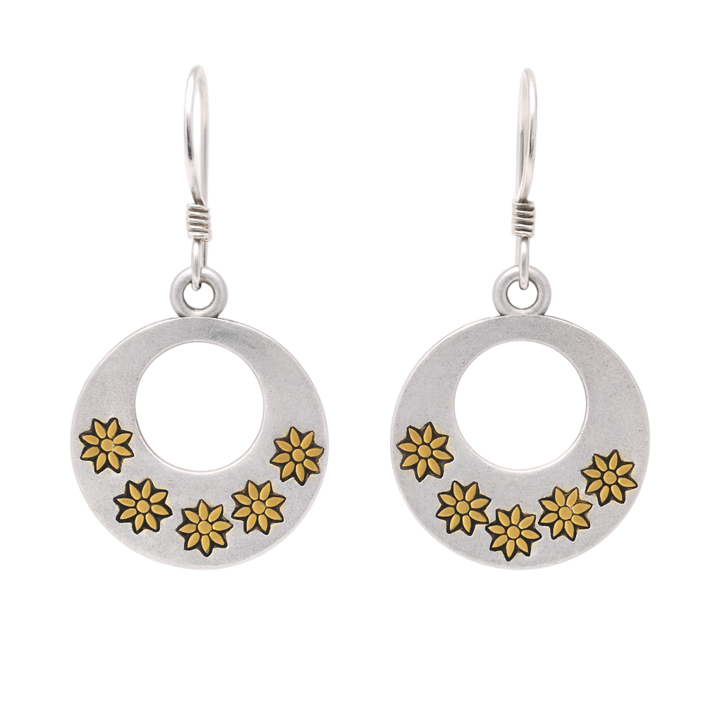 Silver Matte Finish Dangling Open Disc Flower Earrings - SPE00001