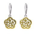 Silver Matte Finish Dangling Gold Plated Flower Earrings - SPE00002