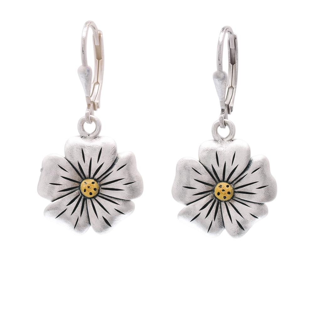 Silver Matte Finish & Gold Plated Dangling Flower Earrings - SPE00003
