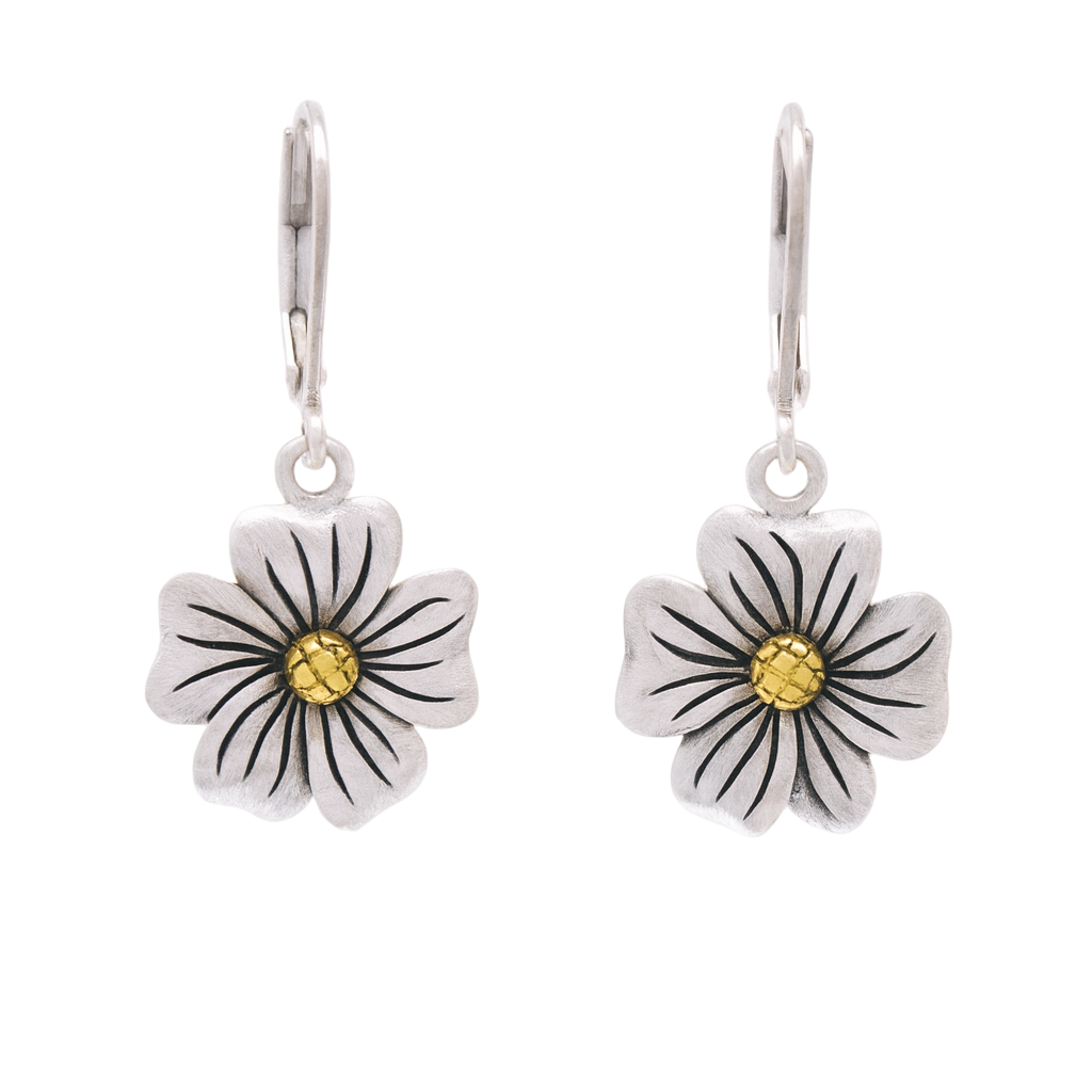 Silver Matte Finish & Gold Plated Wild Flower Dangle Earrings Earrings - SPE00004