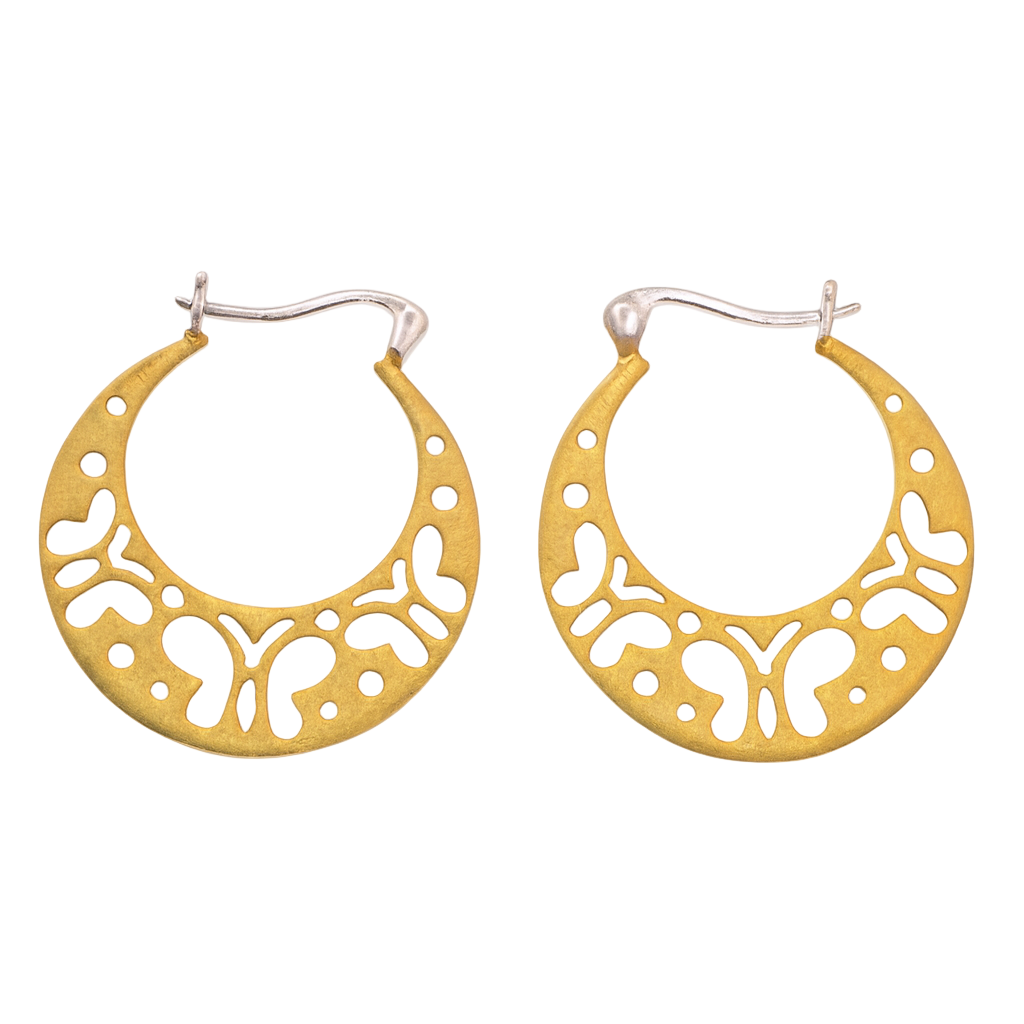 Silver Matte Finish & Gold Plated Butterfly Hoop Earrings - SPE00005