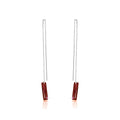 Rhodium Plated 925 Sterling Silver Threaded Rectangle CZ Earrings- SPE00012
